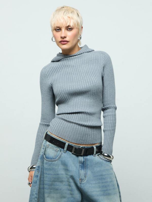 COUREZ Shrunken Ribbed Hoodie /Y2K Tops For Women Fall Autumn Outfit For Women Fall Clothes Going Out Tops Cute Tops For Women Winter Clothes For Women