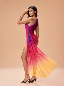 Glamance Gaun Asimetris Gradien, Gaun Tali Bahu Tipis dengan Ekor, Gaun Elegan Musim Panas, Gaun Konser Tali Bahu Tipis, Cocok untuk Liburan, Pesta, Ulang Tahun, Festival, Pesta Rave, Pernikahan, Prom, dan Acara Lainnya. - MultiWarna - View 2