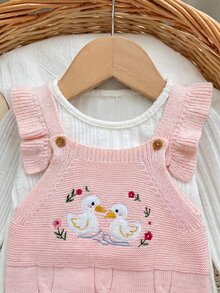 SHEIN 女嬰刺繡可愛毛衣連身爬行衣 - 粉色 - 查看 4