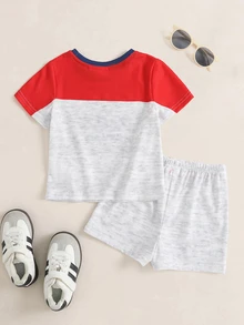 TOM & JERRY X SHEIN Baby Boy Fun Cartoon Print Crew Neck Short Sleeve T-Shirt And Shorts 2-Piece Set - Multicolor - View 2