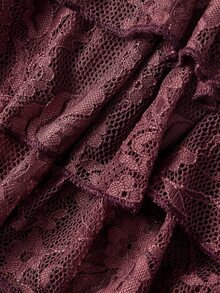 ROMWE Hippie Sporty Sexy Polka Dot Colorblock Patchwork Double Layer Pleated Low Waist Skirt For Women - Burgundy - View 4