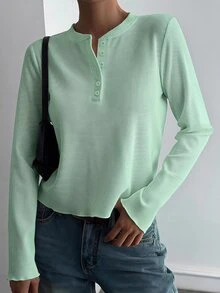 Livesso Women's White Solid Color Loose Drop Shoulder Casual Minimalist Round Neck Short Sleeve T-Shirt Fall - Mint Green - View 4