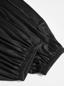 Poshavie Poshavie Plus Size Women's Fashion Ruched Jumpsuit, Elastic Fabric Waist-Cinched Slimming Design, Versatile For Party, Outing, Photography And Travel - Black - View 10