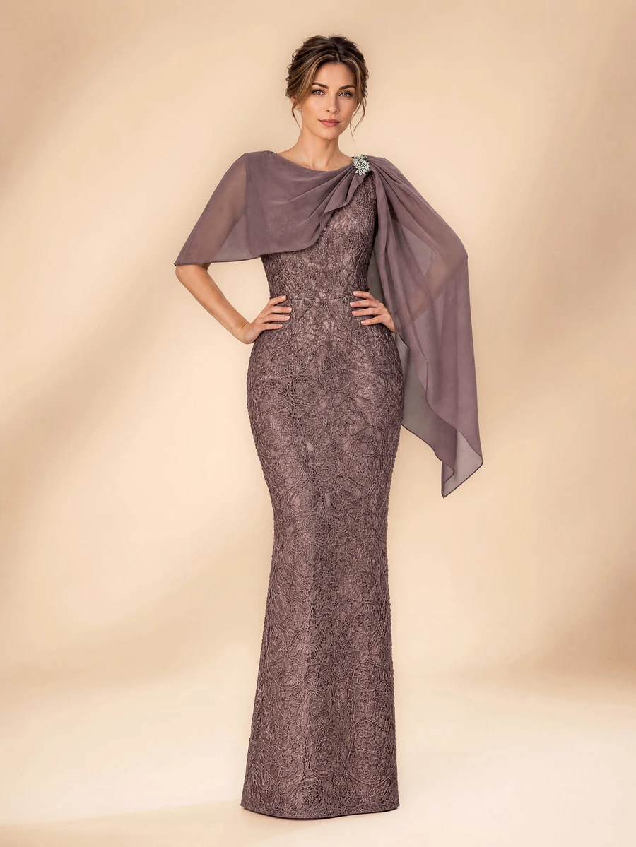 Serin Elegant Sequin Luxurious Diamond Embroidered Lace Patchwork Chiffon Flounce Fitted Mermaid Evening Gown For Wedding Formal Wedding Guest Mauve Fall - Bronze - View 1