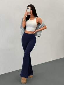 SHEIN PETITE 女款瑜珈褲 高腰彈性收腹健身緊身褲 - 藏蓝色 - 查看 9