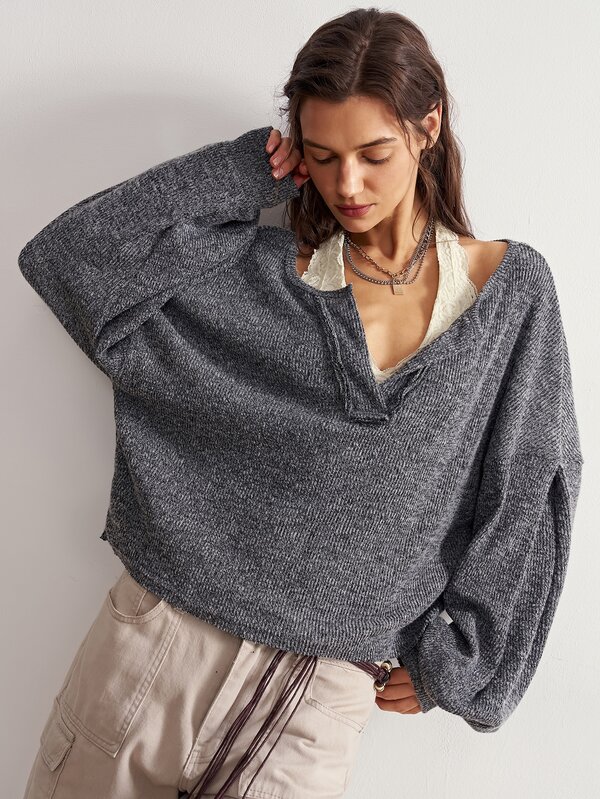 Bohemela Sweatshirt casual versátil de cor lisa para uso diário feminino