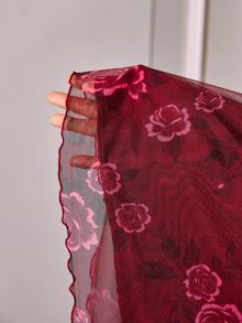 Slumberist Burgundy Tank Top & Rose Print Mesh Mermaid Skirt 2 Pieces Pajama Set For Women - Burgundy - View 7