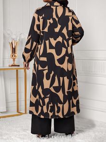 SHEIN Lady 大尺碼秋季時尚全印花襯衫與長褲兩件套 - 彩色 - 查看 2