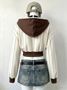Lalippa Jaket Lengan Panjang Kasual Wanita dengan Motif Huruf dan Tudung - MultiWarna - View 2