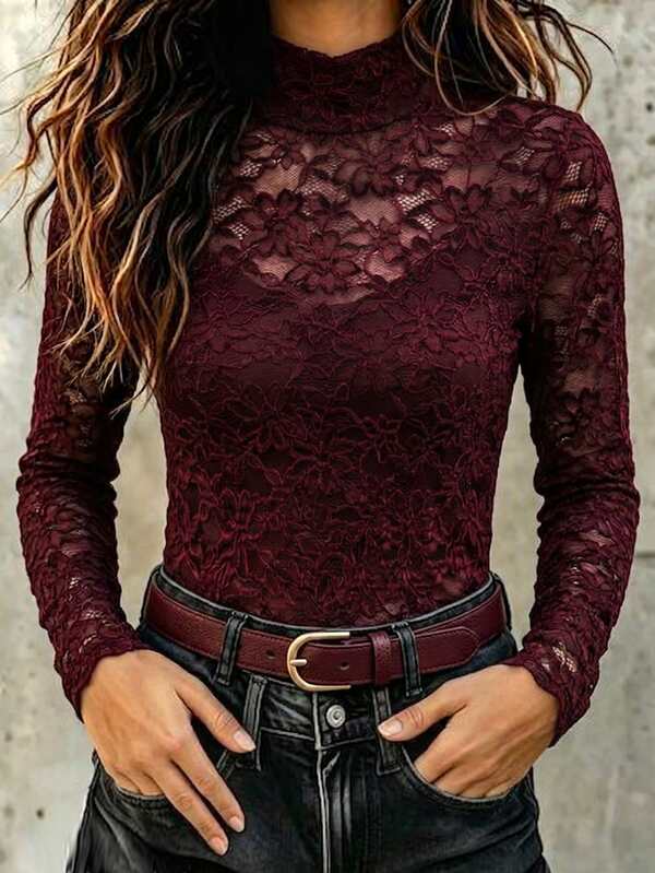 Balvessa Women's French Vintage Lace Long Sleeve T-Shirt Elegant Evening Wear