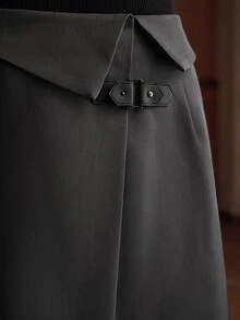 MOTF PREMIUM FASHIONABLE MODERN COMMUTER WOMEN'S FOLDED WAIST SKIRT - Grey - View 2