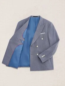 Suiteron 男士條紋尖領長袖雙排扣休閒西裝外套 - 霧霾藍 - 查看 8