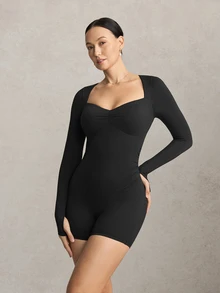 Activina Women Summer Spring Long Sleeve Slim Fit Sports Jumpsuit With Sweetheart Neckline And Ruched Detail For Active Wear Made Of Breathable Fabric - Black - View 5