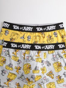 TOM & JERRY X SHEIN 男士卡通印花拼色休閒日常四角內褲 - 灰色 - 查看 3