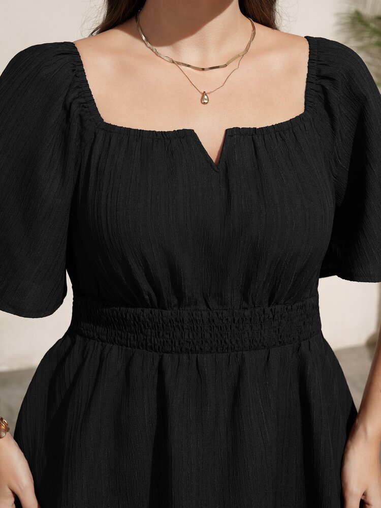 Comfylo Plus Size Women's Solid Color Pleated Casual Versatile Daily Wear Shirt - Black - View 4