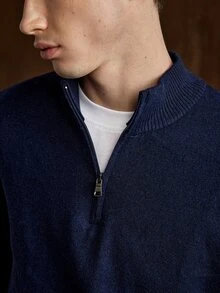 Manfinity CityGents Men's Solid Color Casual Versatile Daily Wear Long Sleeve Sweater - Navy Blue - View 5