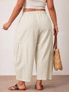 Enliva Plus Size Loose Fit Drawstring Casual Cropped Pants Fall - Apricot - View 2