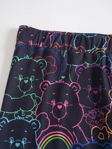 SHEIN X Care Bears Plus Size Cartoon Print Fitted Base Layer Shorts - Black - View 3