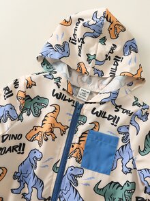 SHEIN 男嬰卡通恐龍圖案拼色連帽長袖外套與鬆緊腰長褲2件套，百搭舒適 - 彩色 - 查看 5