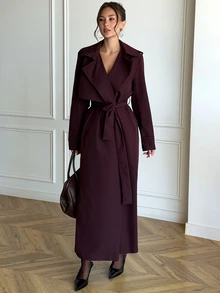 Aloruh Women's Fashion Commuter Belted Trench Coat Jacket,New Fall Styles - Purple - View 4