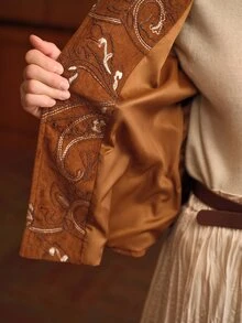 MOTF PREMIUM WOMEN'S PAISLEY EMBROIDERED SINGLE-BREASTED JACKET - Brown - View 8