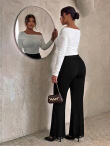 Firerie Plus Size Elegant Business Casual Smart Formal Commuter Party Dinner Office Evening Solid Color Pants Black Autumn Fall - Black - View 3