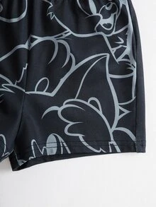 TOM & JERRY X SHEIN Baby Boy Cartoon Print Short Sleeve Top And Shorts Loungewear Set - Black - View 6