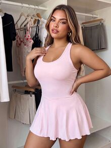 Sovereign Charm Women's Plus Size Solid Color Sleeveless Sports Dress - Pink - View 5