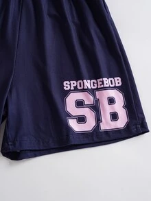 SpongeBob SquarePants | SHEIN Tween Girl Cartoon Print T-Shirt & Shorts Set - Pink - View 8