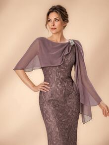 Serin Elegant Sequin Luxurious Diamond Embroidered Lace Patchwork Chiffon Flounce Fitted Mermaid Evening Gown For Wedding Formal Wedding Guest Mauve Fall - Bronze - View 2