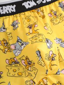 TOM & JERRY X SHEIN 男士卡通印花拼色休閒日常四角內褲 - 灰色 - 查看 5