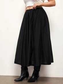 Maija Plus Size Fashion Versatile Solid Color Pleated Skirt - Black - View 4