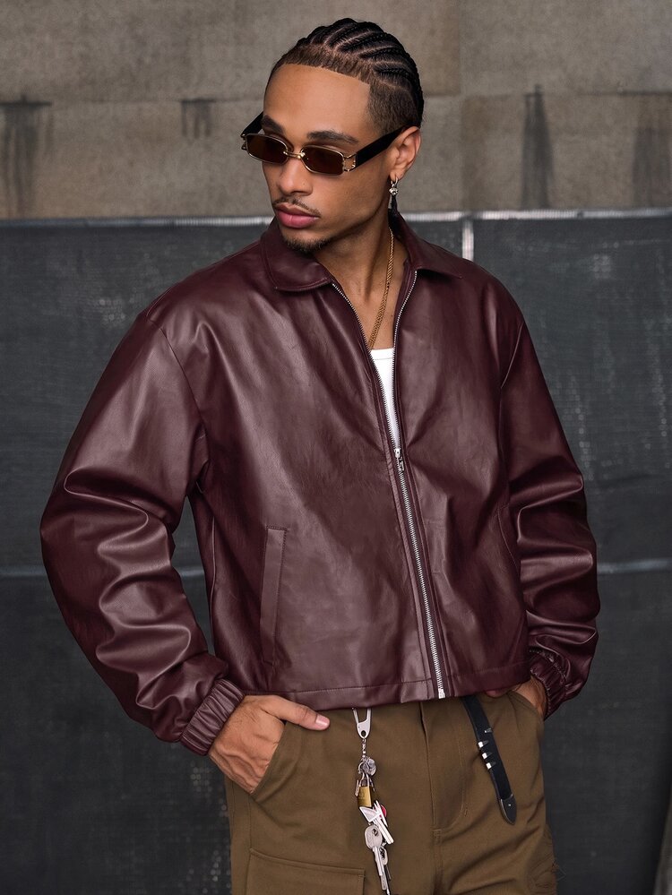 AXEPEAK Autumn Fashion Turn-Down Collar Long Sleeve Men's Jacket - Burgundy - View 3