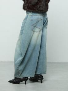 COUREZ Cropped Baggy Balloon Jeans In Washed Blue /Y2K Clothes Fall Winter Outfits For Women Shorts For Women Women Jeans Denim Pants For Women  - Medium Wash - View 3