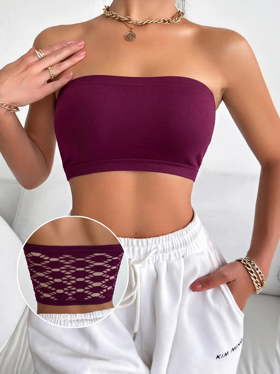 SHEIN 1件女款簡約百搭抹胸式內衣 - 中紫紅色 - 查看 1