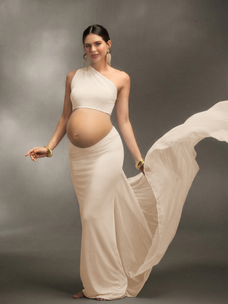 Cheriluna Maternity 優雅流暢緞帶孕婦攝影禮服，嬰兒洗禮派對洋裝 - 杏色 - 查看 7