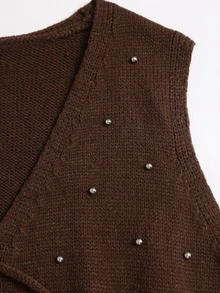 Sweetra Rompi Rajut Vintage Berenda Manik-Manik Maillard Brown - Coffee Brown - View 4