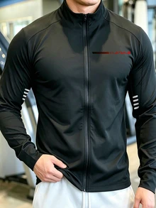 Gym Rark Men's Letter Print Raglan Long Sleeve Zip-Up Sports Jacket, Gym - Black - View 6