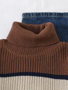 女童大童針織毛衣，長袖多色條紋熊刺繡扭繩套頭衫，適合春季、秋季、冬季，可搭配牛仔褲、夾克、棉外套 - 彩色 - 查看 4