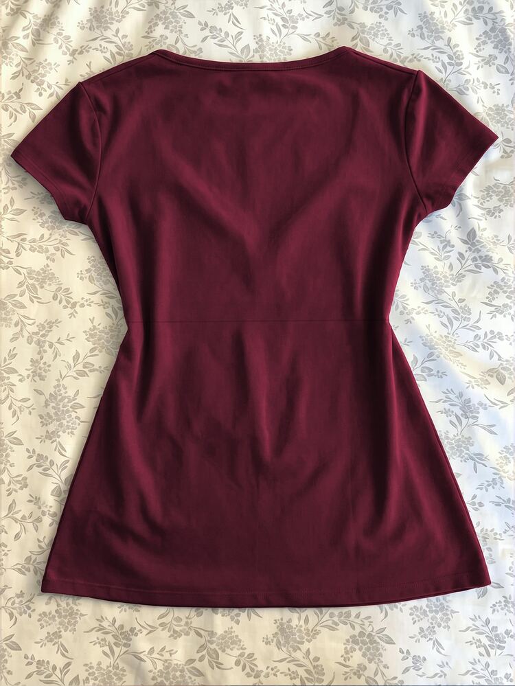 IslaSuriya Women's Solid Color Pleated Casual Versatile Everyday T-Shirt - Burgundy - View 2