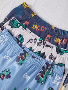 6件組青少年男孩長袖上衣與長褲套裝，黑色與藍色卡通圖案印花，修身版型，秋冬款柔軟針織舒適休閒睡衣 - 彩色 - 查看 5