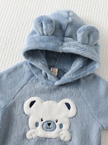 Cozy Pixies 2件組男嬰童休閒日常舒適刺繡秋冬連帽套頭長袖刷毛衛衣與運動長褲套裝 - 藍色 - 查看 4