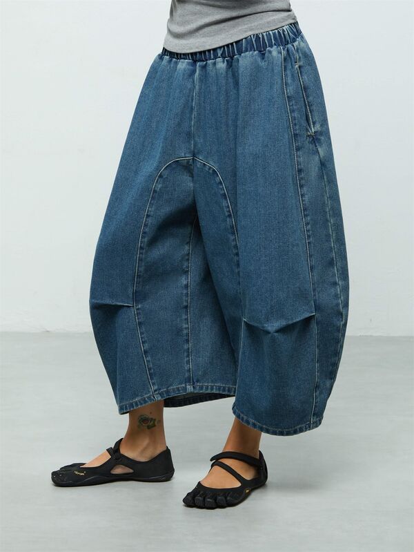 COUREZ Cropped Balloon Jeans With Knee Darts /Y2K Pants For Women Jeans Denim Pants Streetwear Casual Concert Outfit Women Fall Clothes