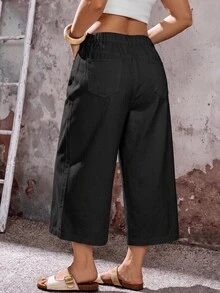 EMERY ROSE EMERY ROSE Quần jeans denim dáng rộng ống rộng, lửng, có túi, phong cách thường ngày thoải mái cho nữ size lớn - màu đen - Xem 2