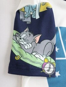 TOM & JERRY X SHEIN Young Boy Cartoon Print Short Sleeve Top And Long Pants Casual Daily Home Pajama Set - Blue - View 4