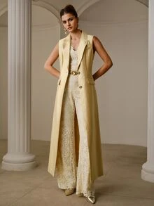 ZEYLAH SINGLE-BREASTED LONG TRENCH COAT WITH LAPEL COLLAR - Champagne - View 4