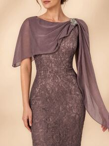 Serin Elegant Sequin Luxurious Diamond Embroidered Lace Patchwork Chiffon Flounce Fitted Mermaid Evening Gown For Wedding Formal Wedding Guest Mauve Fall - Bronze - View 7