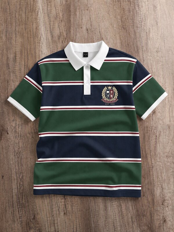 Manfinity Joysei Men's College Striped Button Half-Placket Polo Shirt