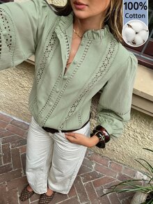 Serisse Women's Solid Color Casual Versatile Daily Wear Shirt - Mint Green - View 1