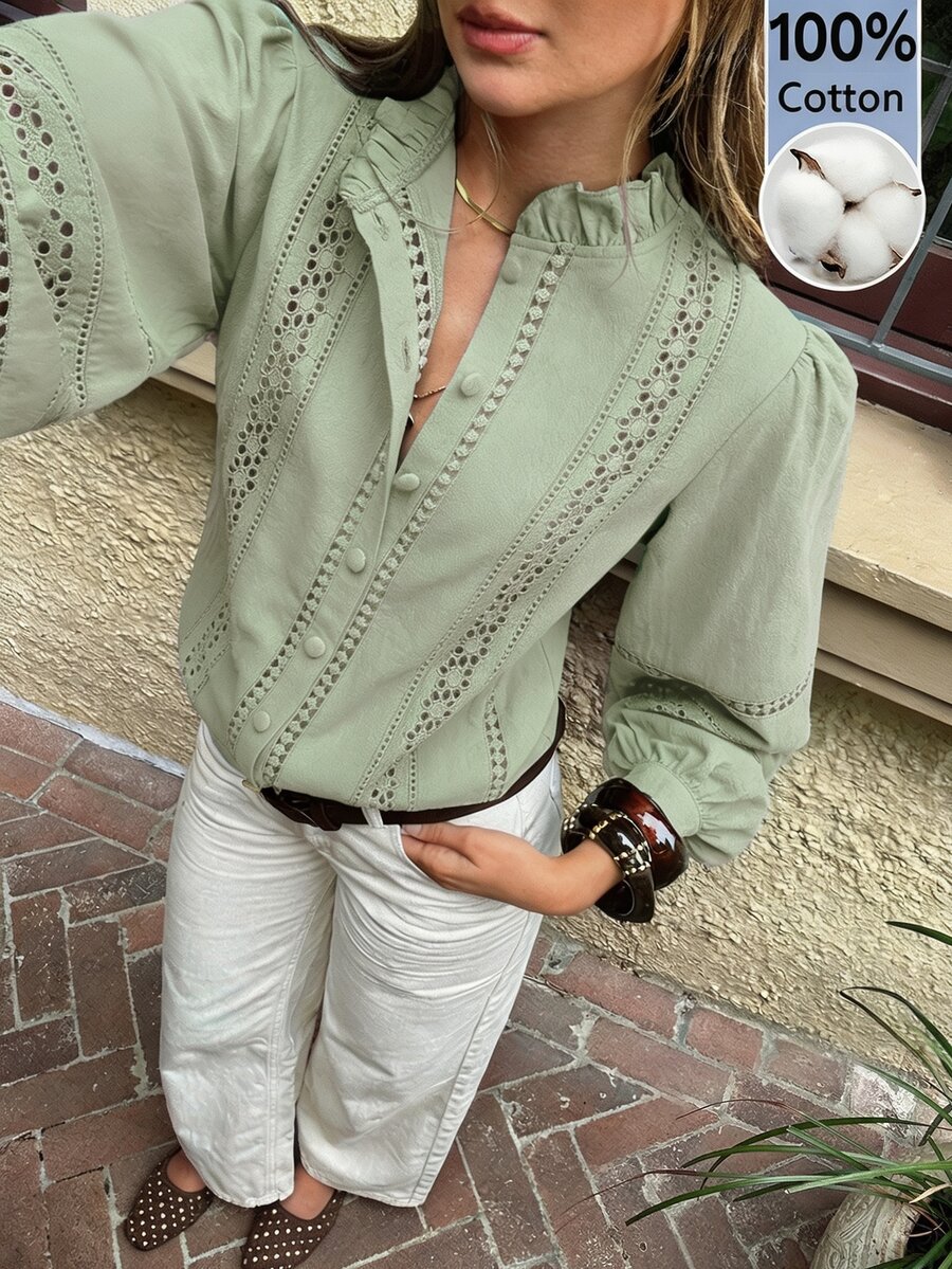 Serisse Women's Solid Color Casual Versatile Daily Wear Shirt - Mint Green - View 1